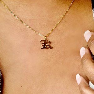 Letter K - Gold Old English Initial Necklace